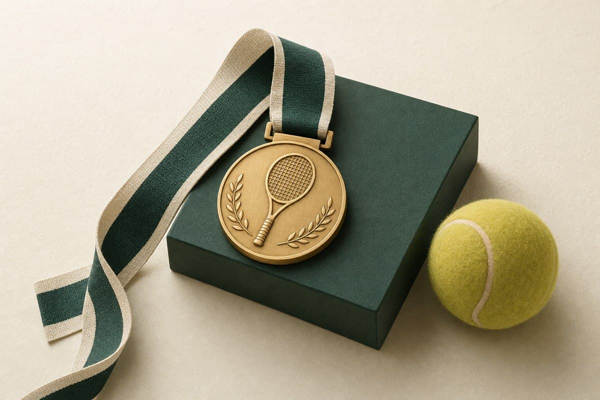 A tennis medal on a ribbon
